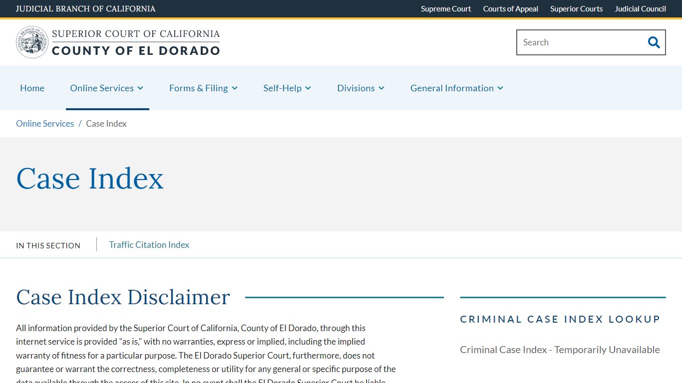Case Index | Superior Court of California | County of El Dorado
